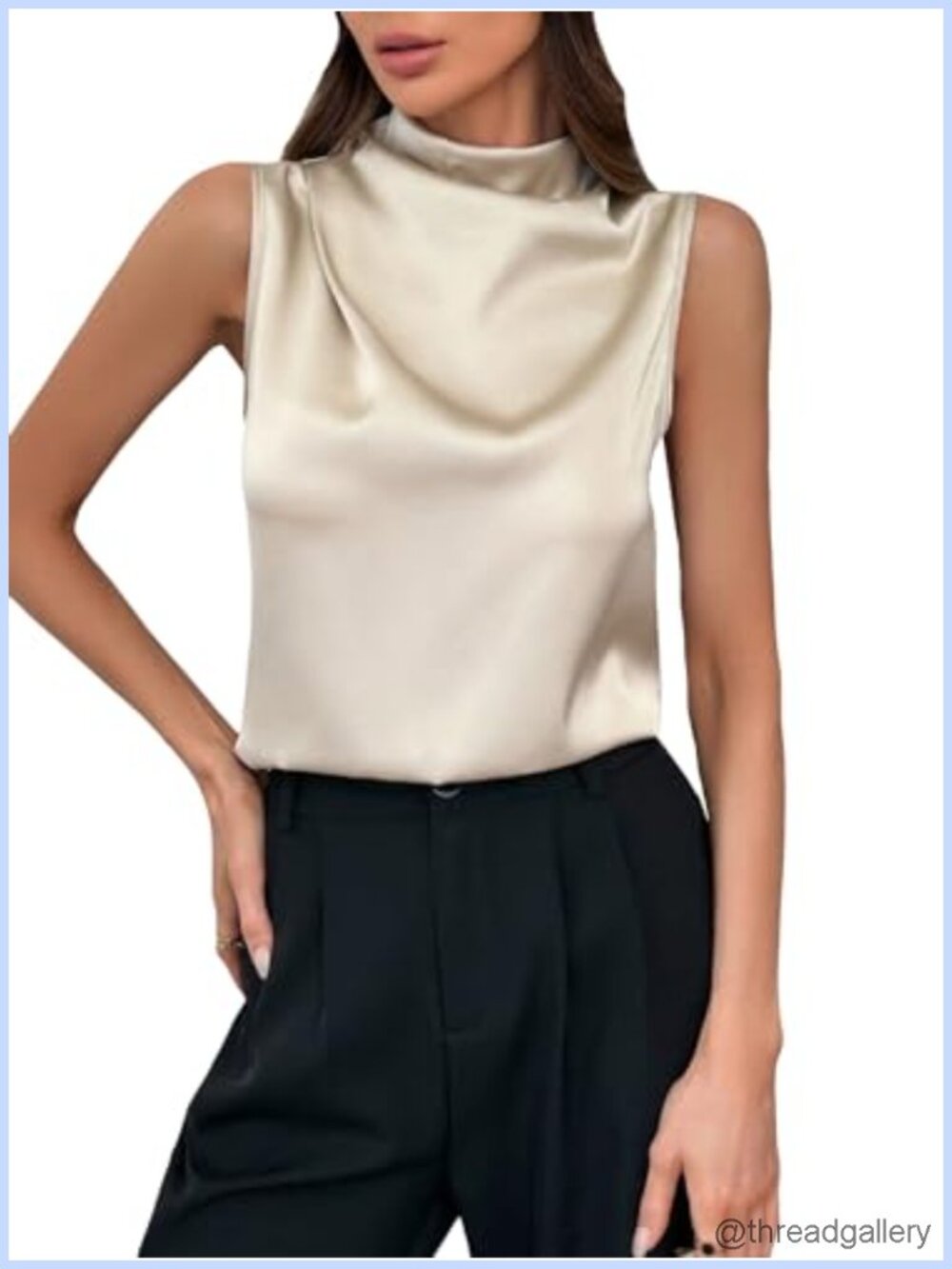 Women's Mock Neck Satin Tank Top Sleeveless Business Casual Blouse